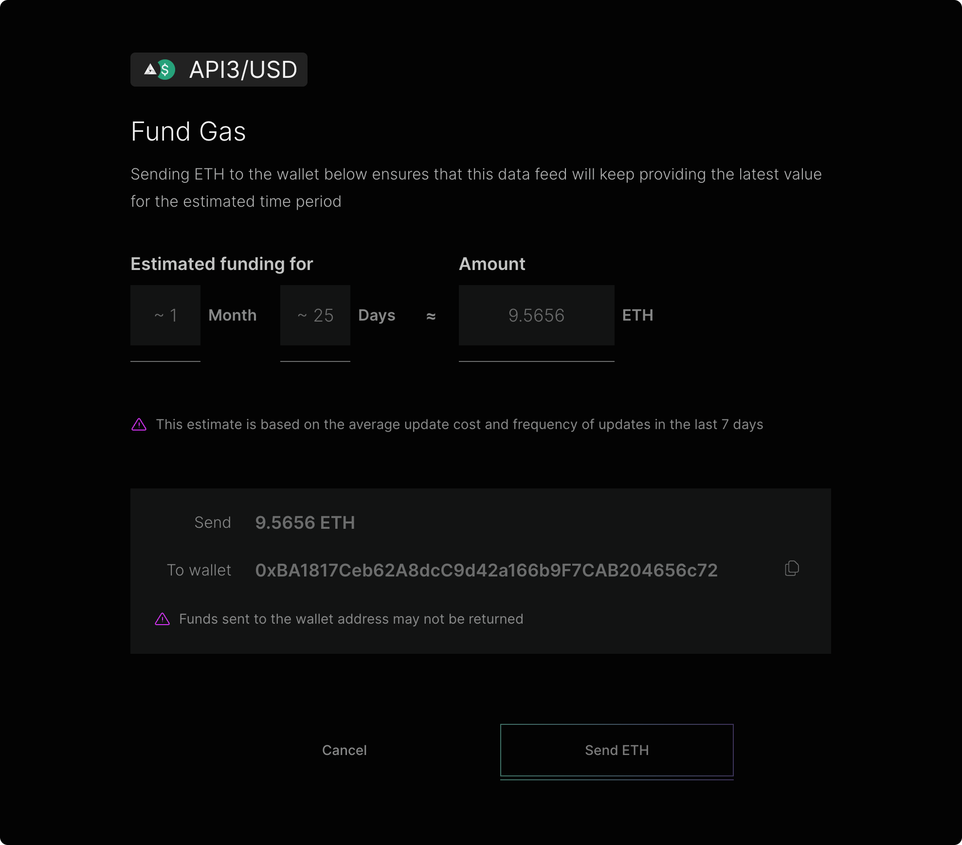API3 fund gas UI