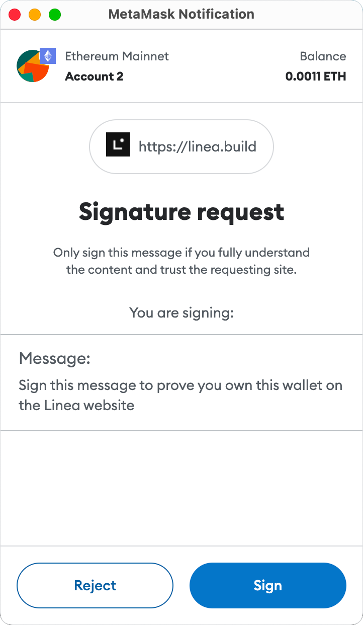 MetaMask Linea signature request